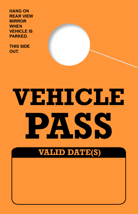 In Stock Vehicle Pass Hang Tag | Orange 