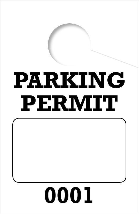 Consecutively Numbered 1 Sided Parking Permit Hang Tag | White 