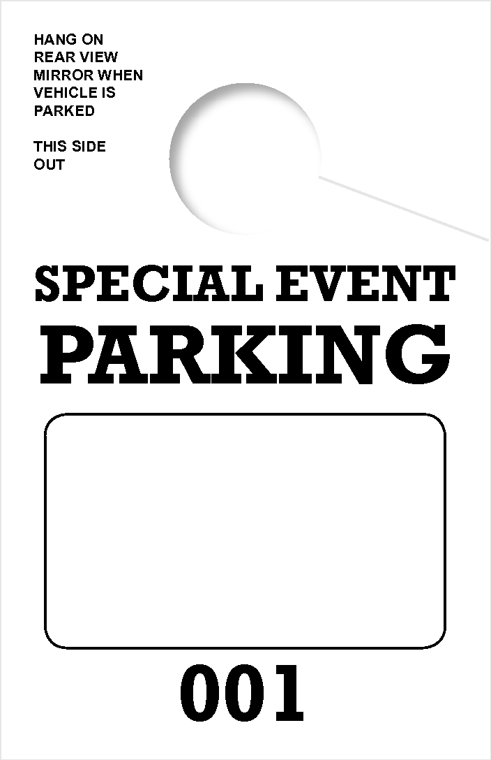 Consecutively Numbered Special Event Parking Permit Hang Tag | White 
