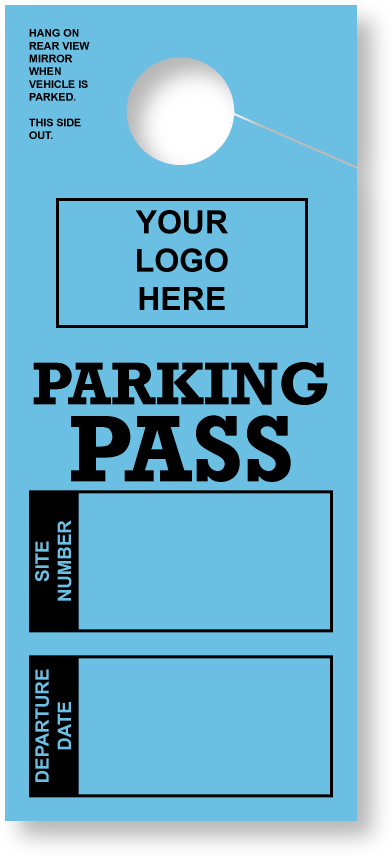 Customizable RV Parking Pass Hanging Mirror Tag | Blue 