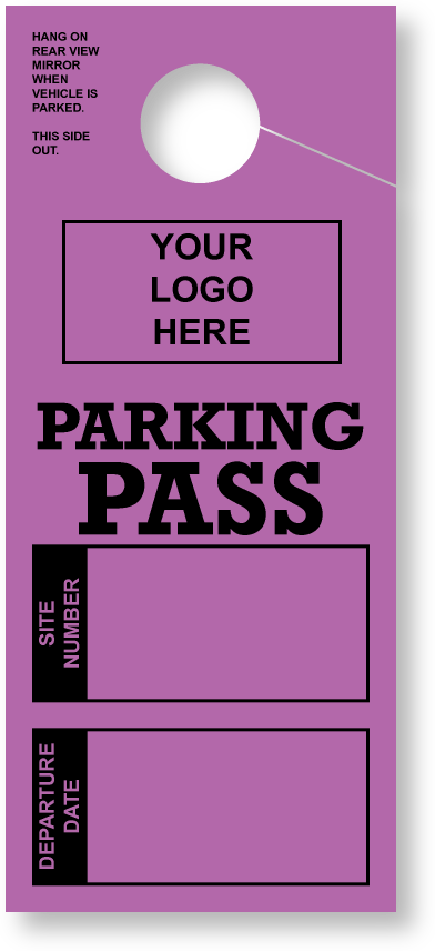 Customizable RV Parking Pass Hanging Mirror Tag | Purple 