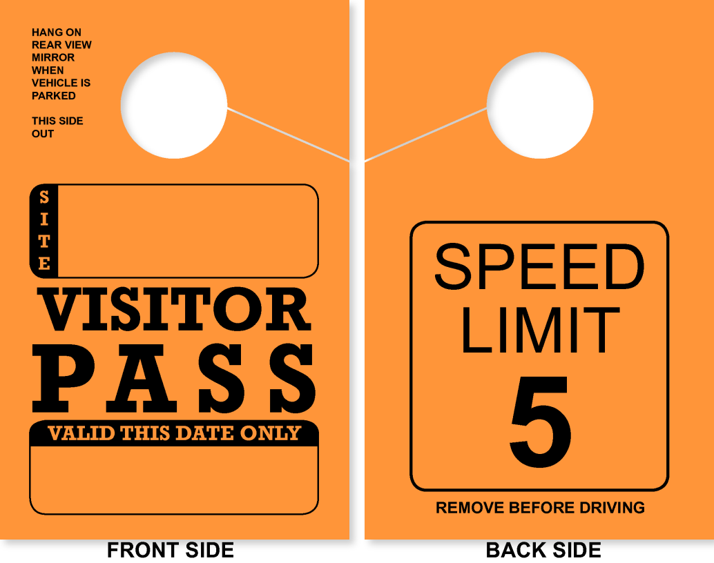 Campground / RV Park Visitor Pass Hang Tag | Speed Limit 5 | Orange 